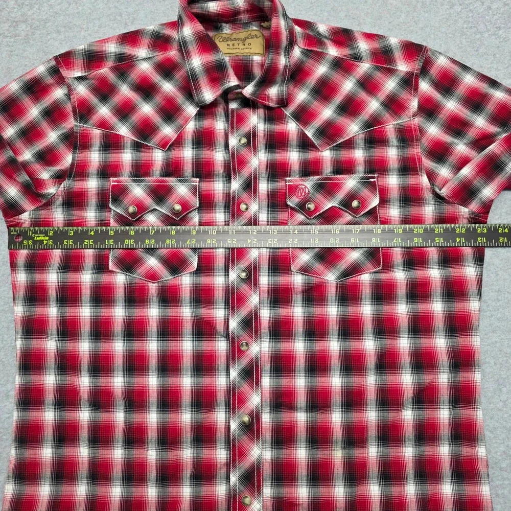 Wrangler Retro Western Red Plaid Snap‎ Button Short Sleeve Shirt Men's Large - Picture 8 of 11